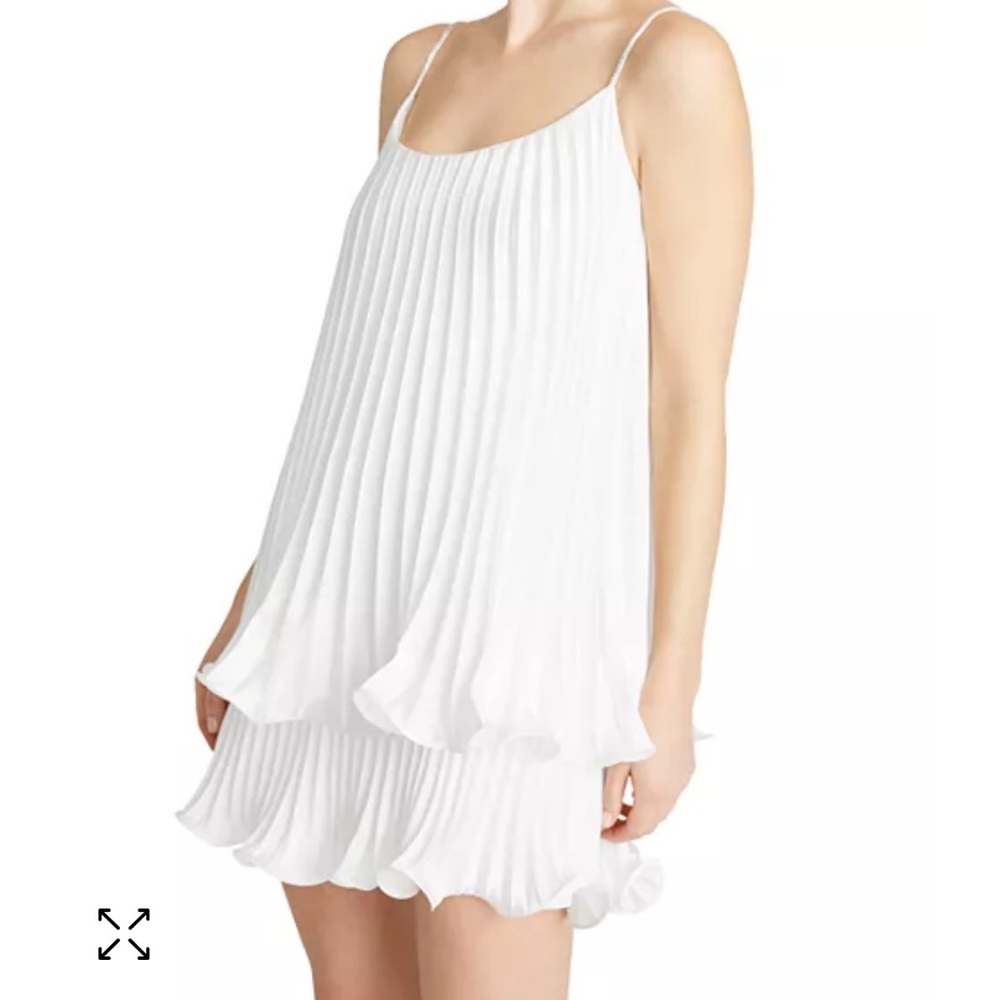 White Ruffled Pleated Monique Lhullier Mini Dress